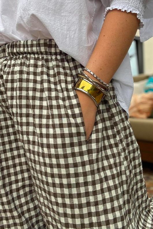 Nonni Gingham 7/8 Barrel Pant Chocolate
